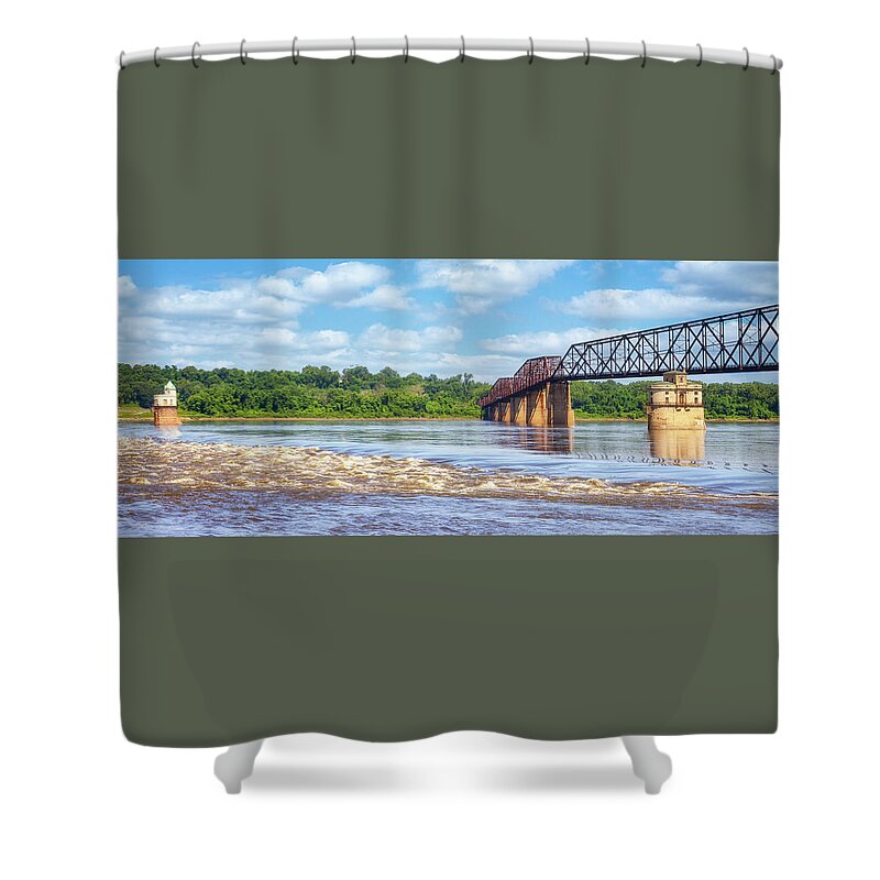 Old Chain Of Rocks Bridge Shower Curtain featuring the photograph Old Chain of Rocks Bridge Panorama by Susan Rissi Tregoning