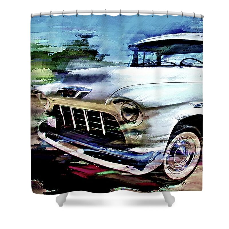 Truck Shower Curtain featuring the digital art 55 Chevy Cameo by David Manlove