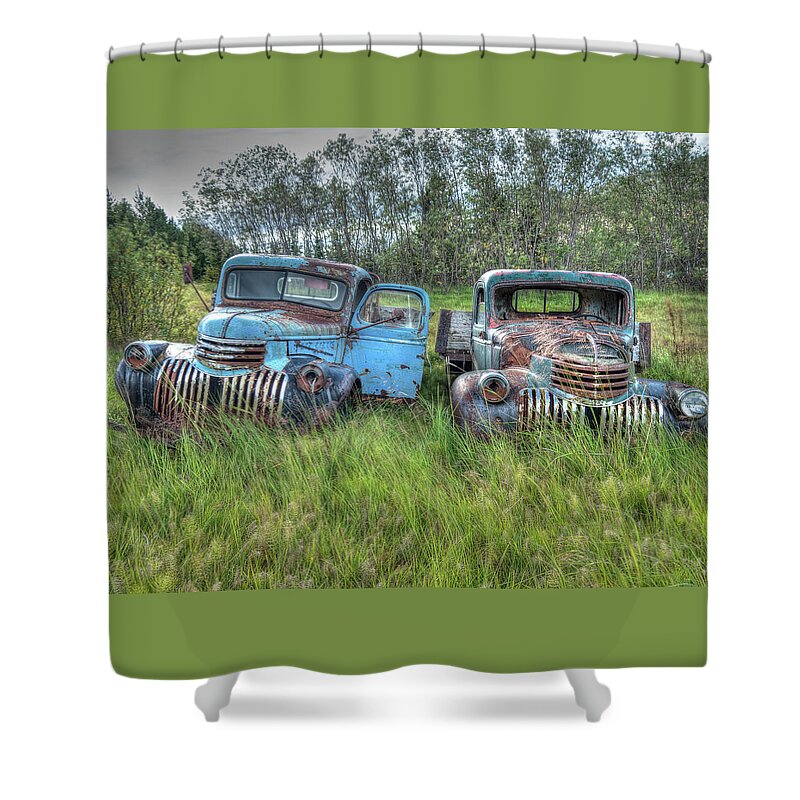 Ford Chevy Shower Curtain featuring the photograph Old Chevys in Iceland by Kristia Adams