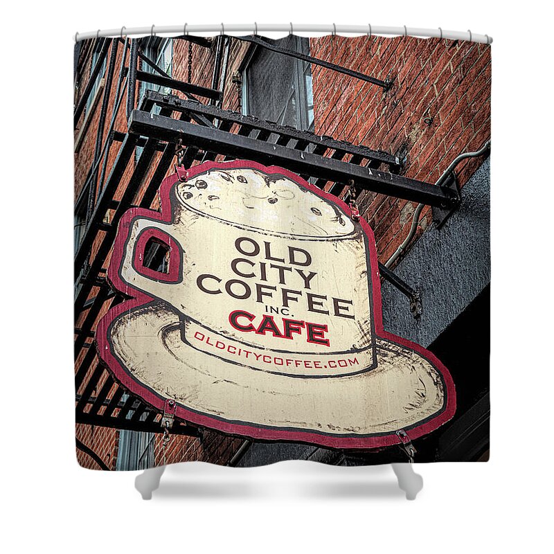 Coffee Shower Curtain featuring the photograph Old City Coffee Cafe by Kristia Adams