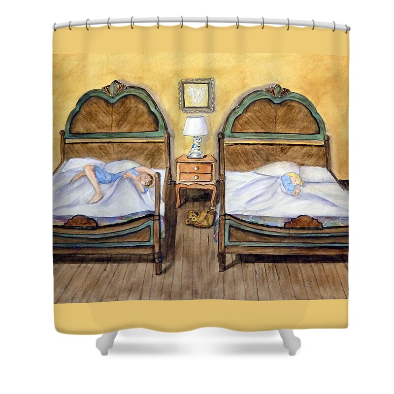 Vintage Beds Shower Curtain featuring the painting Old Fashion Bedtime by Kelly Mills