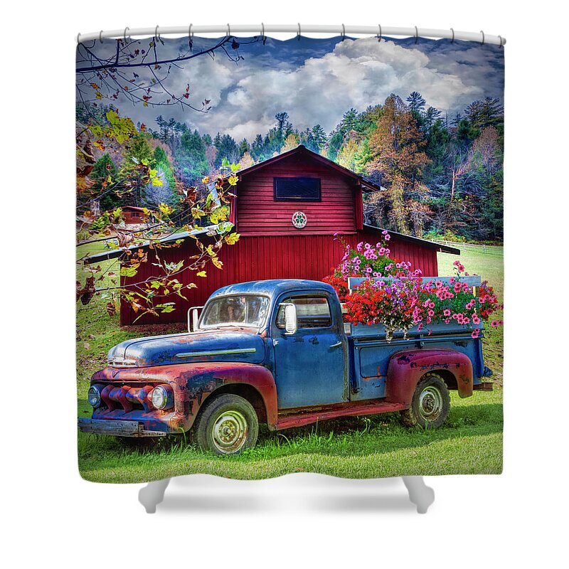 1949 Shower Curtain featuring the photograph Old Flower Truck at the Farm by Debra and Dave Vanderlaan