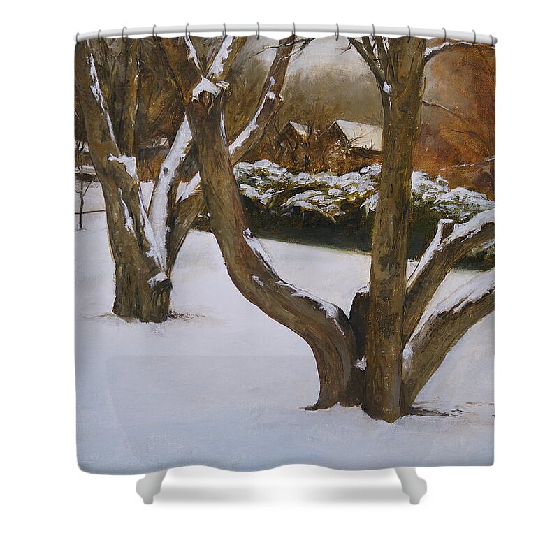 Orchard Shower Curtain featuring the painting Old Orchard Trees In My Yard by Hone Williams