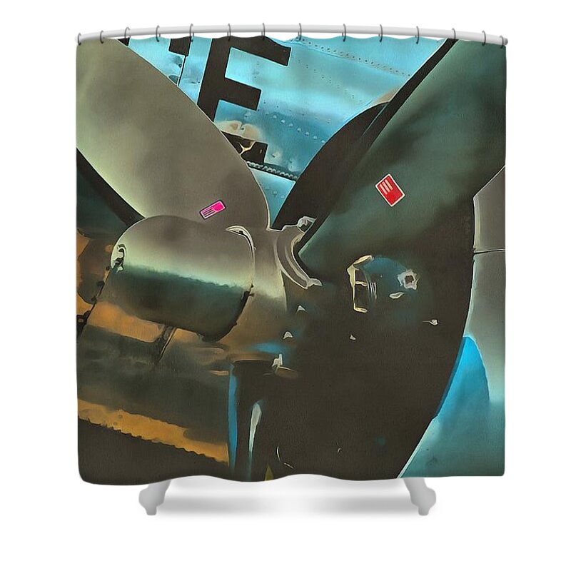 C-47 Shower Curtain featuring the mixed media Old Prop by Christopher Reed
