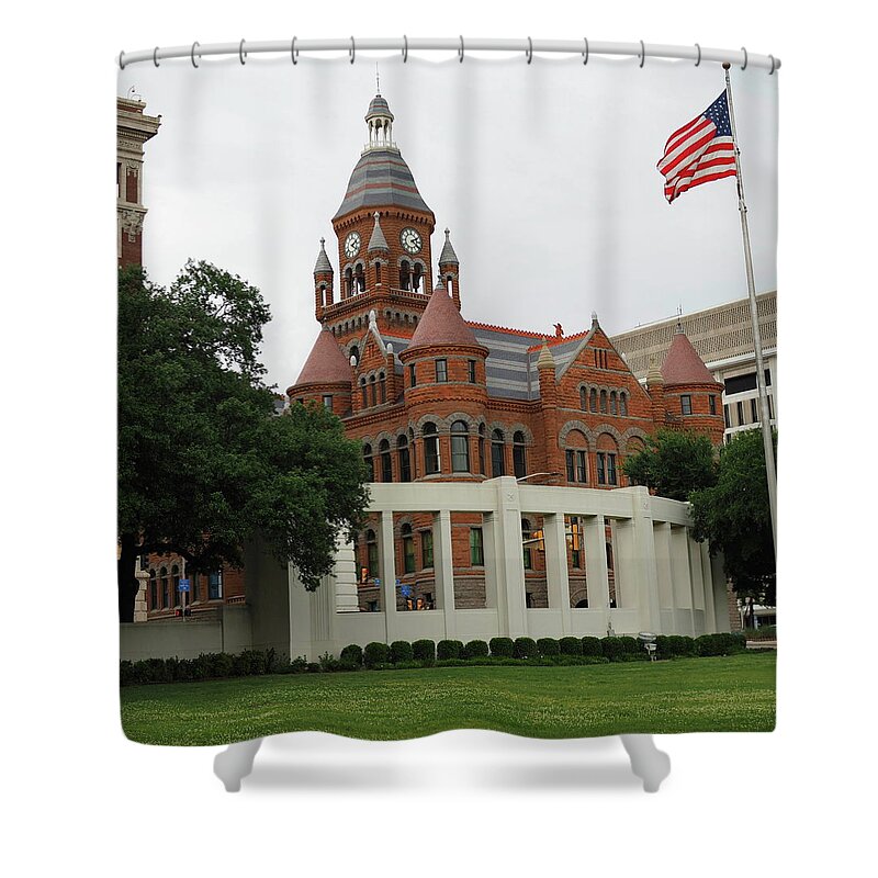 Red Shower Curtain featuring the photograph Old Red Court Hose in Dallas by C Winslow Shafer