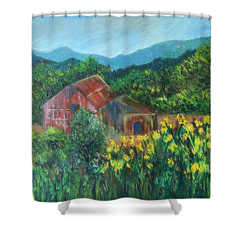 Impressionism Shower Curtain featuring the painting Old Schoolhouse by Raji Musinipally