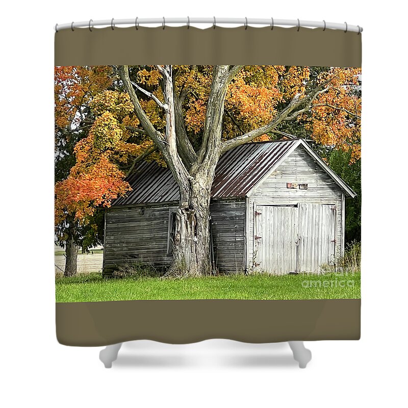 Orange Shower Curtain featuring the photograph Old Shed by Paula Guttilla