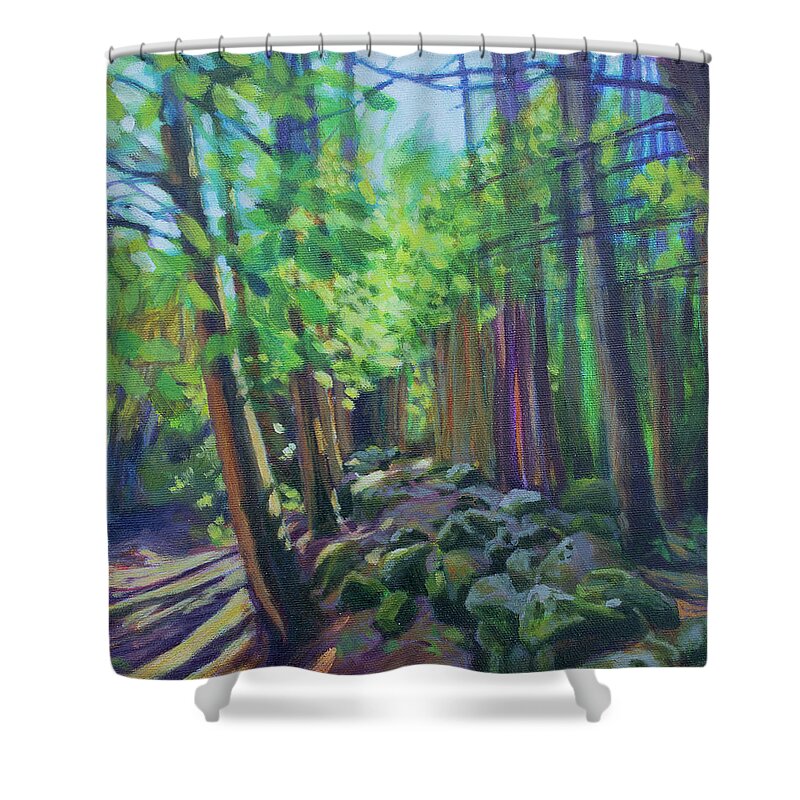 Forest Shower Curtain featuring the painting Old Stone Wall by Amanda Schwabe