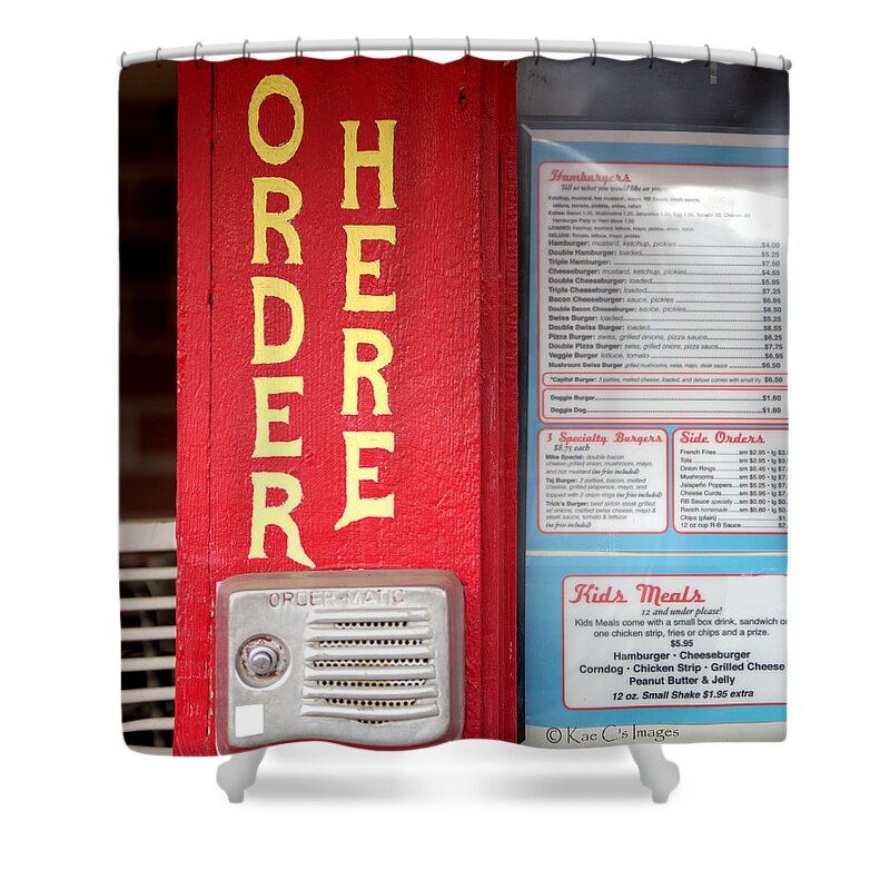 Sign Shower Curtain featuring the photograph Old-style Diner Outdoor Ordering by Kae Cheatham