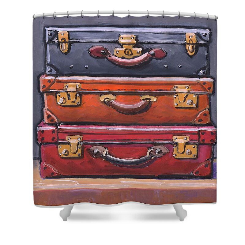 Suitcases Shower Curtain featuring the painting Old Suitcases by Kevin Hughes