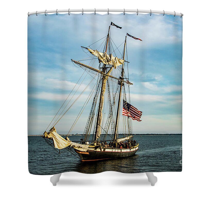 Old Shower Curtain featuring the photograph Old Tall Ship in Pensacola Bay by Beachtown Views