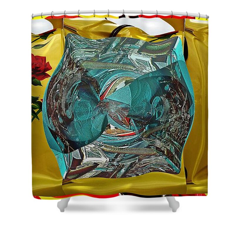Car Shower Curtain featuring the digital art Old truck engine box and little planet as art by Karl Rose