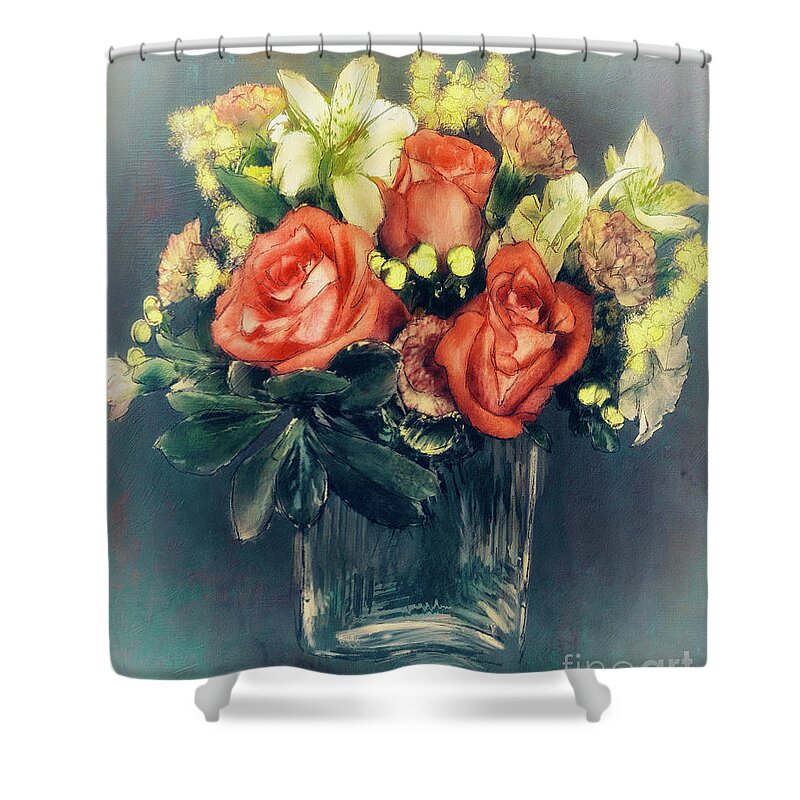 Flower Shower Curtain featuring the digital art Old World Bouquet by Lois Bryan
