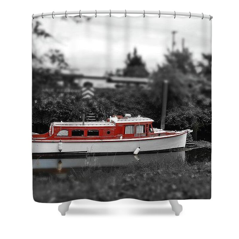  Shower Curtain featuring the digital art Old Boat On Clatskanie River by Fred Loring