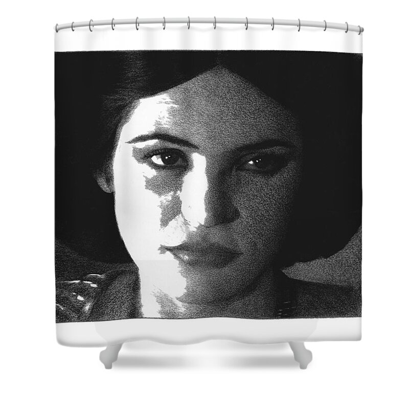 Portrait Shower Curtain featuring the drawing Olga by Mark Baranowski
