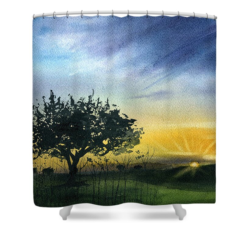 Portugal Shower Curtain featuring the painting Olive Tree in Sunset At Campo Maior Alentejo Portugal by Dora Hathazi Mendes