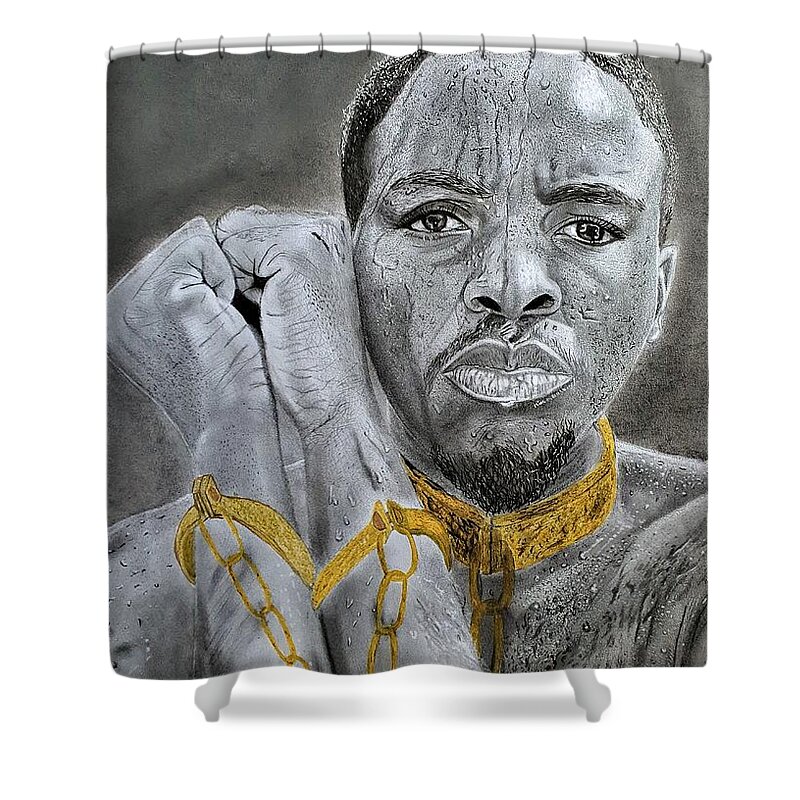 Hyperrealism Shower Curtain featuring the drawing OM2- Olivier Mub by Olivier Mub
