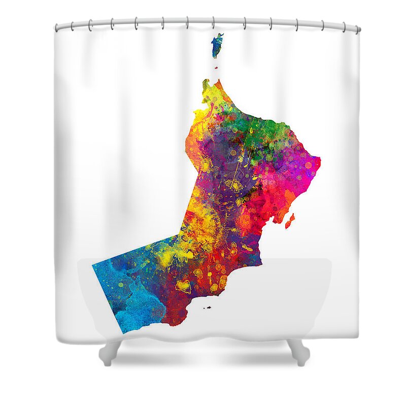Oman Shower Curtain featuring the digital art Oman Watercolor Map by Michael Tompsett