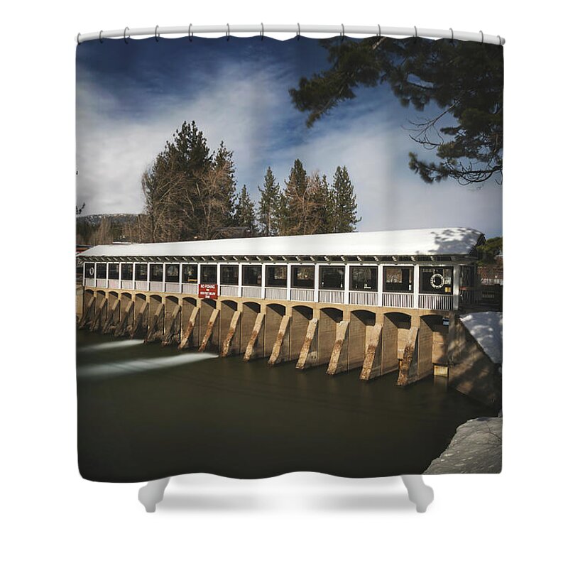 Lake Tahoe Dam Shower Curtain featuring the photograph On a Lovely Winter Day by Laurie Search
