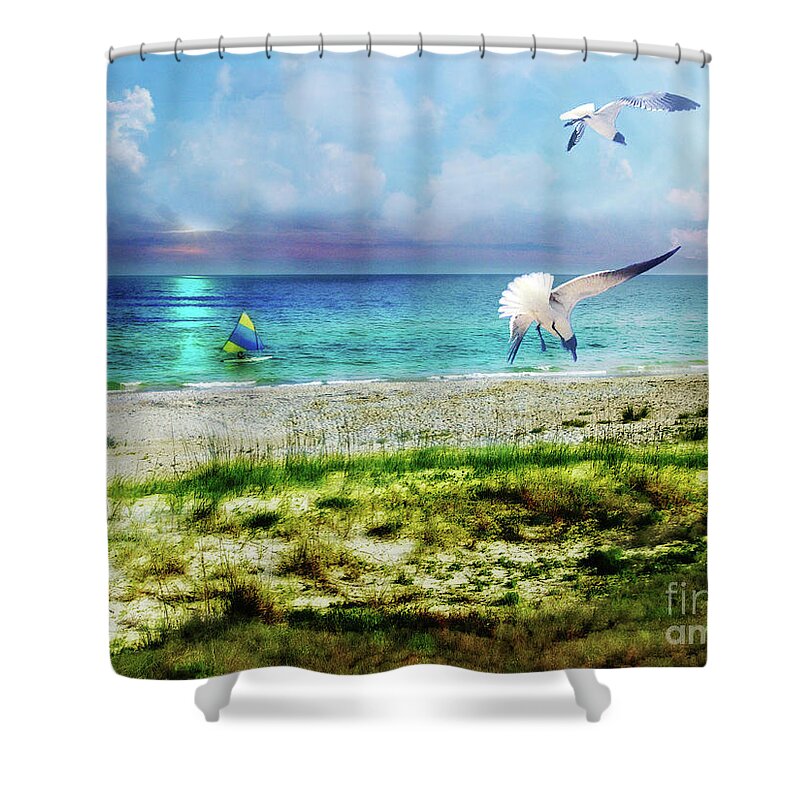 Beach Shower Curtain featuring the digital art On Canvas Wings I Fly by Rhonda Strickland