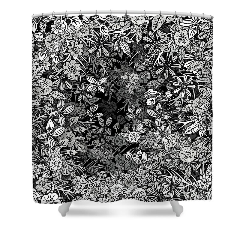 Black And White Shower Curtain featuring the drawing On Cherchait by BFA Prints