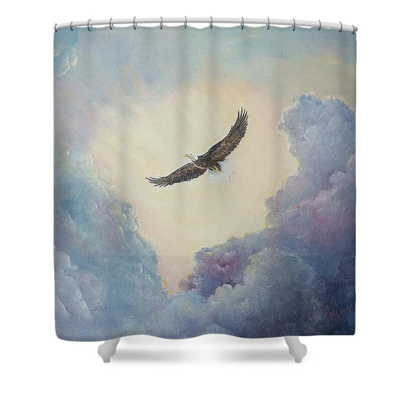 Eagles Shower Curtain featuring the painting On Eagles' Wings by ML McCormick