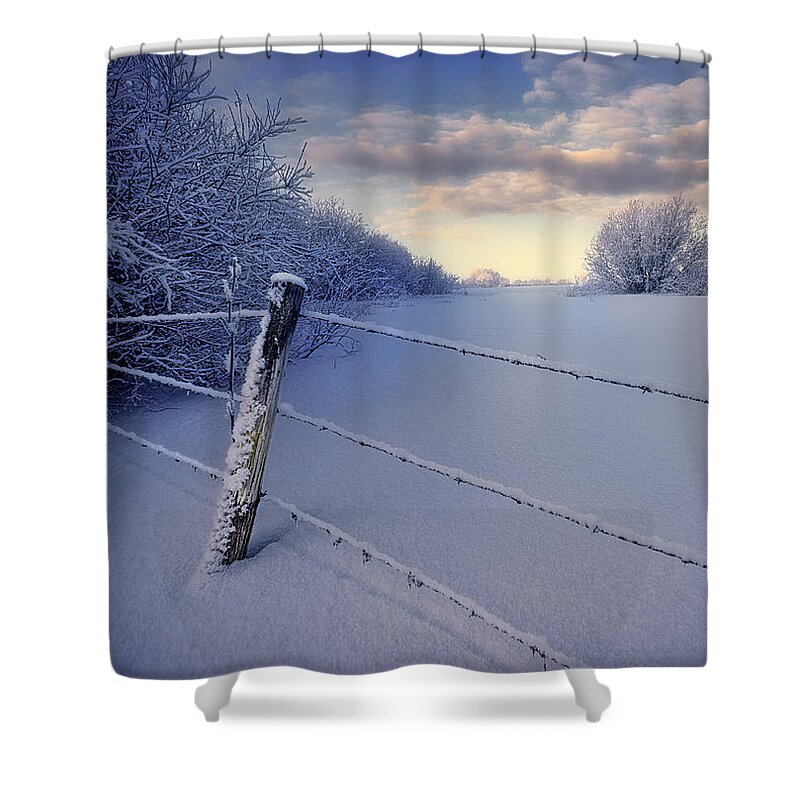 Winter Shower Curtain featuring the photograph On Frozen Pond by Dan Jurak