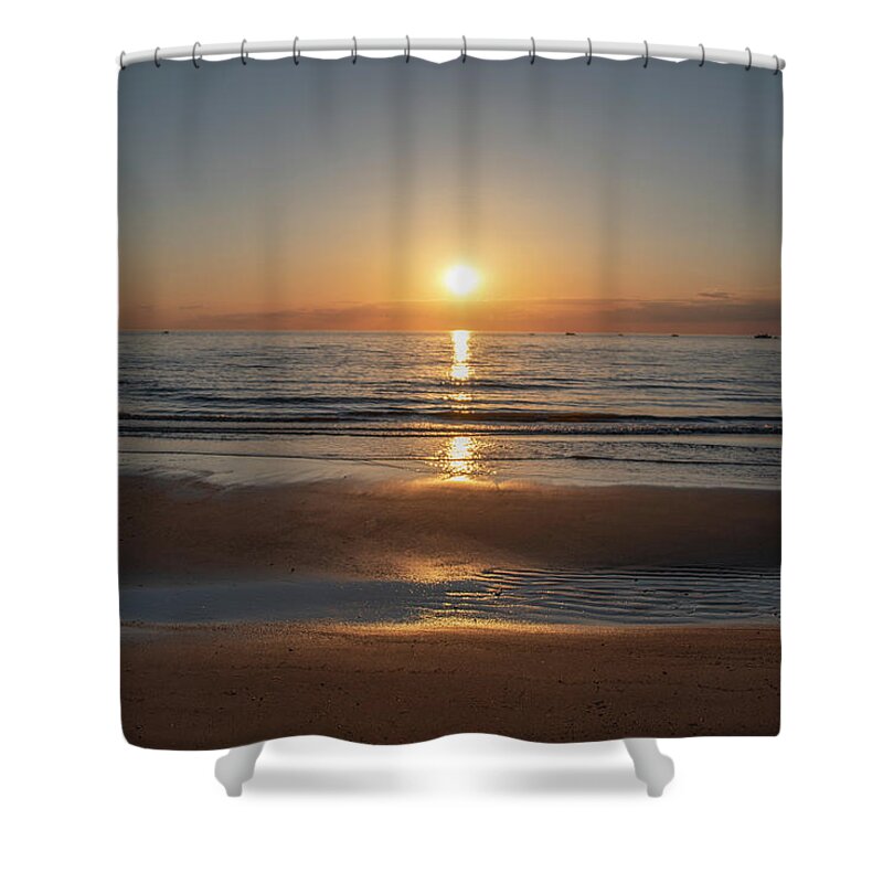 The Shower Curtain featuring the photograph On the Bay at Sunset - Town Bank New Jersey by Bill Cannon