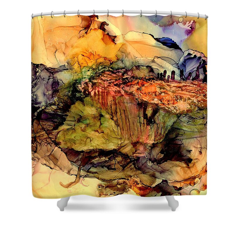 Alcohol Ink Shower Curtain featuring the painting On the bright side by Angela Marinari