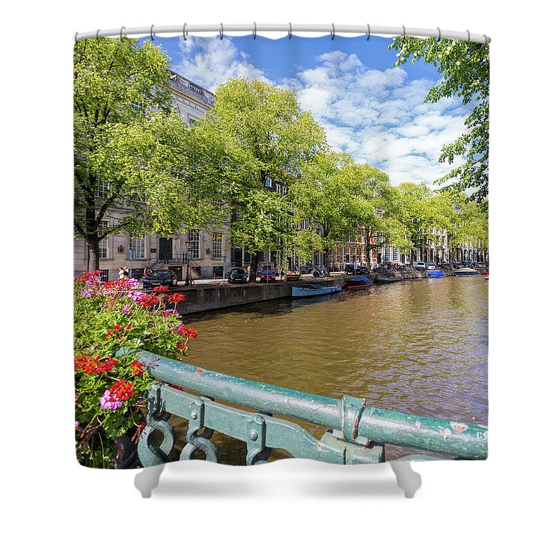 On The Canal Amsterdam Shower Curtain featuring the photograph On the Canal Amsterdam by Jemmy Archer