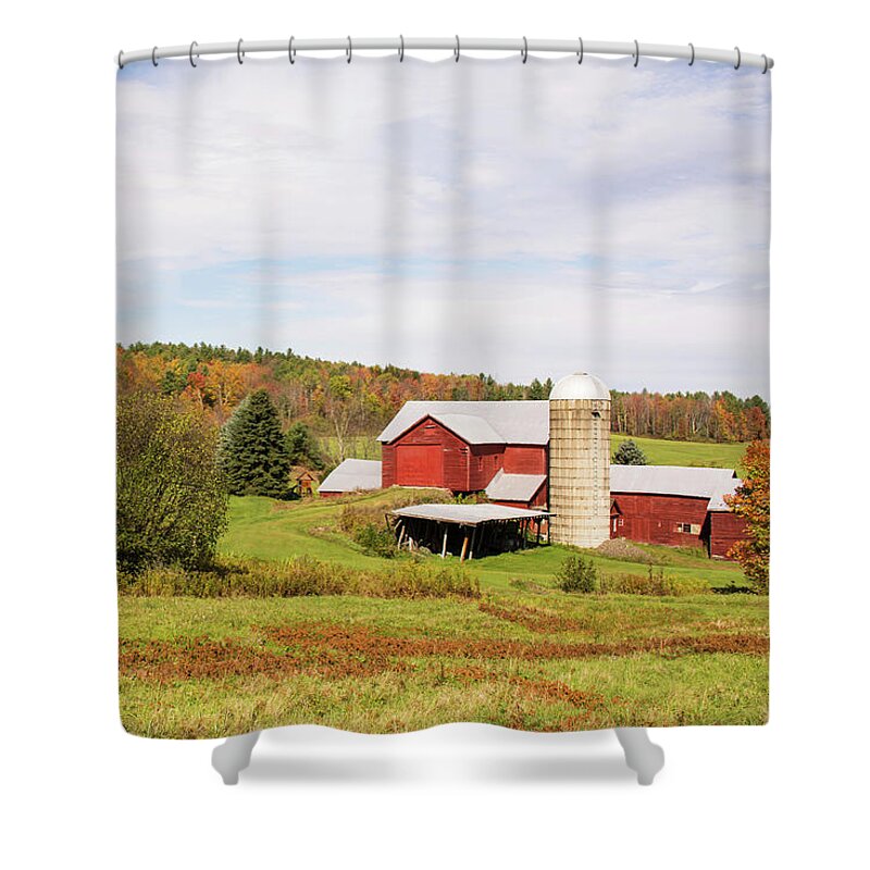Autumn Shower Curtain featuring the photograph On the Farm in New York by Angie Tirado