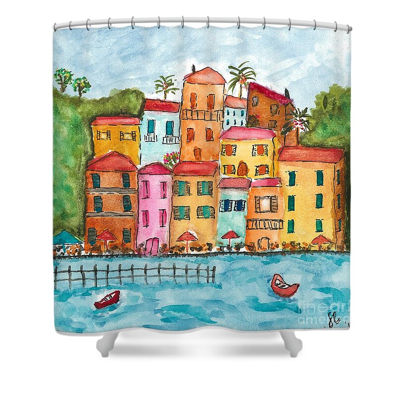 Water Shower Curtain featuring the painting On The Front by Loretta Coca