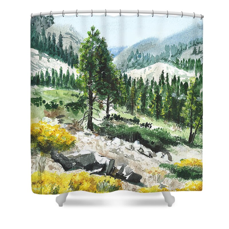 Tahoe Shower Curtain featuring the painting On the Way to Lake Tahoe by Masha Batkova