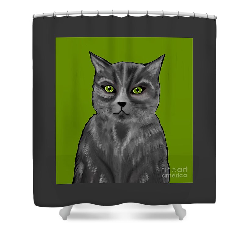 Cute Pussycat Shower Curtain featuring the digital art One cute cat painting by Elaine Rose Hayward