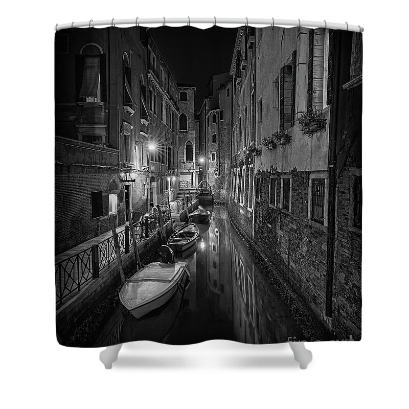 Night Shower Curtain featuring the photograph One night in Venice bnw by The P