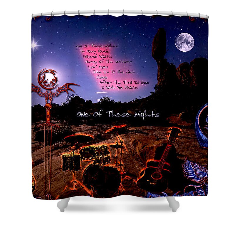 One Of These Nights Shower Curtain featuring the digital art One Of These Nights by Michael Damiani