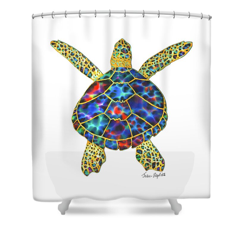  Shower Curtain featuring the painting Opal Sea Turtle white background by Daniel Jean-Baptiste
