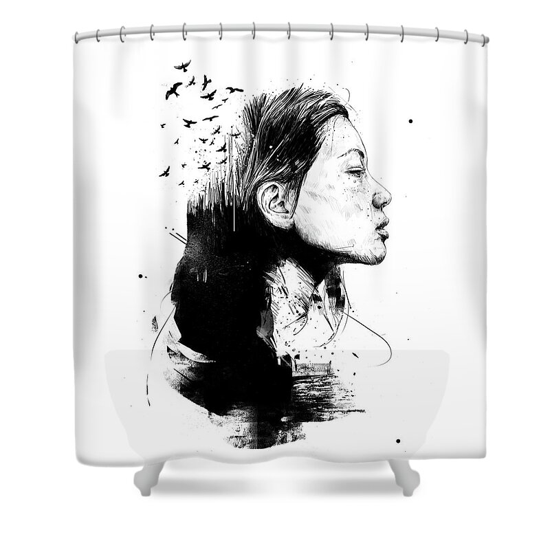 Girl Shower Curtain featuring the drawing Open your mind by Balazs Solti