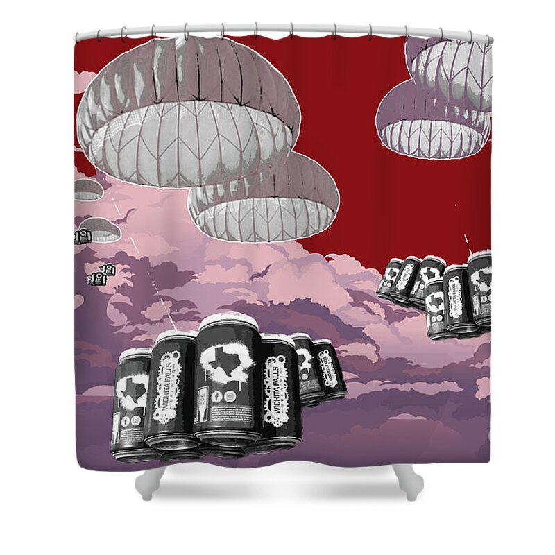 Wichita Falls Brewing Company Shower Curtain featuring the mixed media Operation Beer Delivery by SORROW Gallery