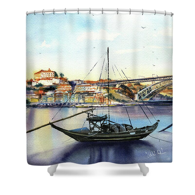 Porto Shower Curtain featuring the painting Oporto Portugal Painting by Dora Hathazi Mendes