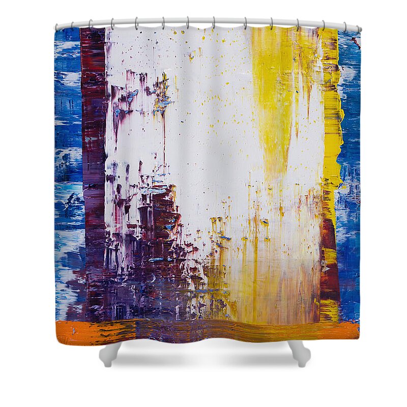 Derek Kaplan Shower Curtain featuring the painting Opt.6.21 'Hold Me Up' by Derek Kaplan