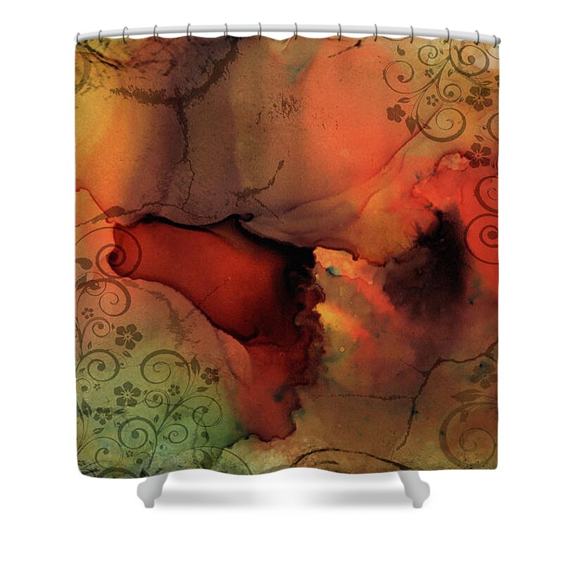 Abstract Shower Curtain featuring the mixed media Orange Abstract 60 by Lucie Dumas