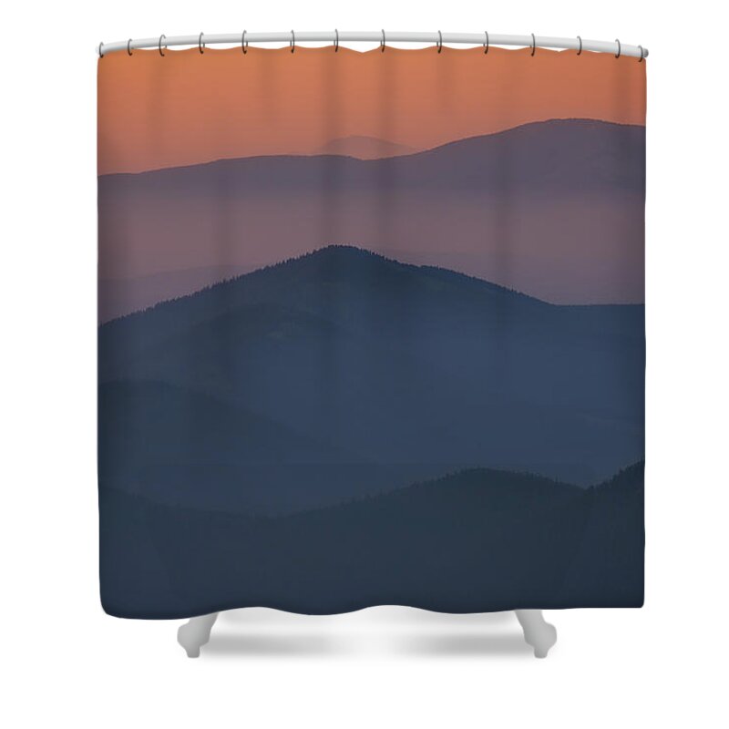 Bragg Creek Shower Curtain featuring the photograph Orange and Foggy Sunrise Sky, Canadian Rockies by Yves Gagnon