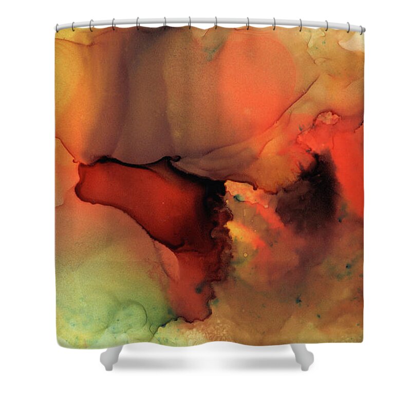 Abstract Shower Curtain featuring the painting Orange Brown Abstract 59 by Lucie Dumas