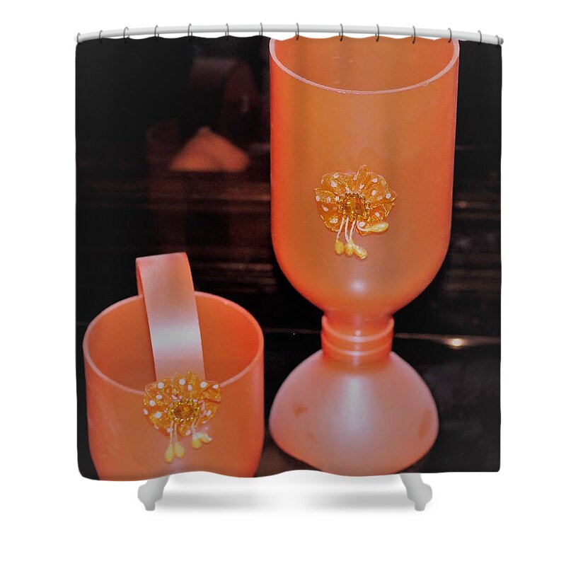 Vase Shower Curtain featuring the photograph Orange decoration. by Khalid Saeed