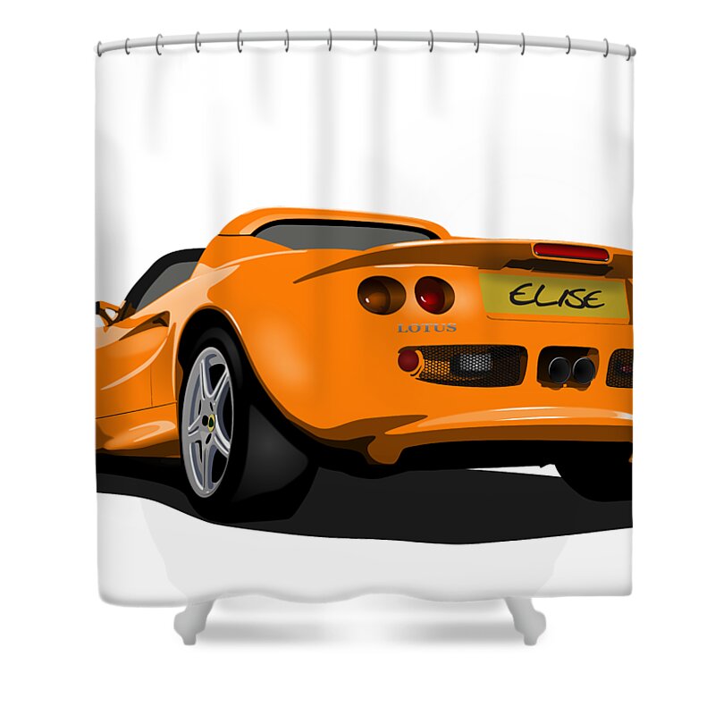 Sports Car Shower Curtain featuring the digital art Orange S1 Series One Elise Classic Sports Car by Moospeed Art