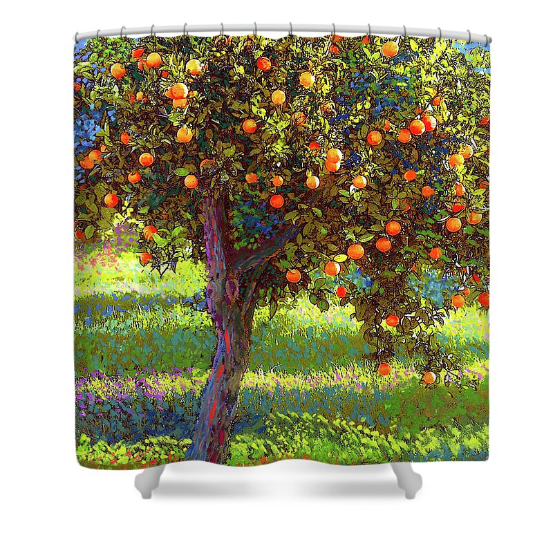Landscape Shower Curtain featuring the painting Orange Fruit Tree by Jane Small