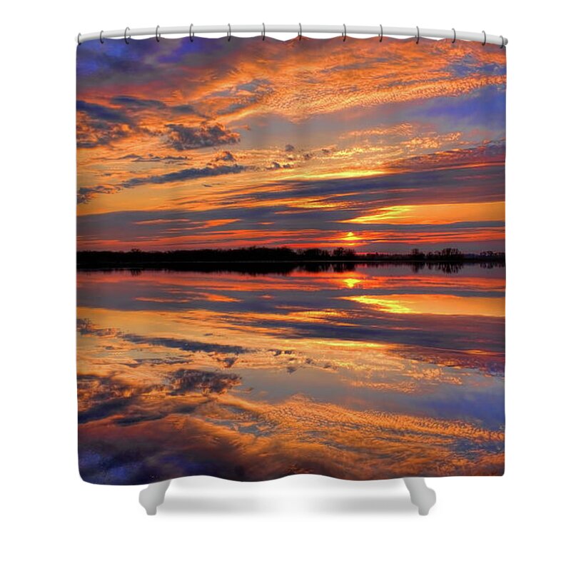 Mead Shower Curtain featuring the photograph Orange Sunset Over South Rice Lake by Dale Kauzlaric