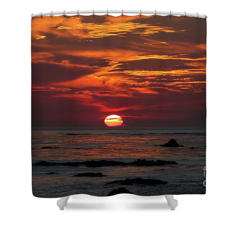 Sunset Shower Curtain featuring the photograph Orange Sunset over the Ocean by Vivian Krug Cotton