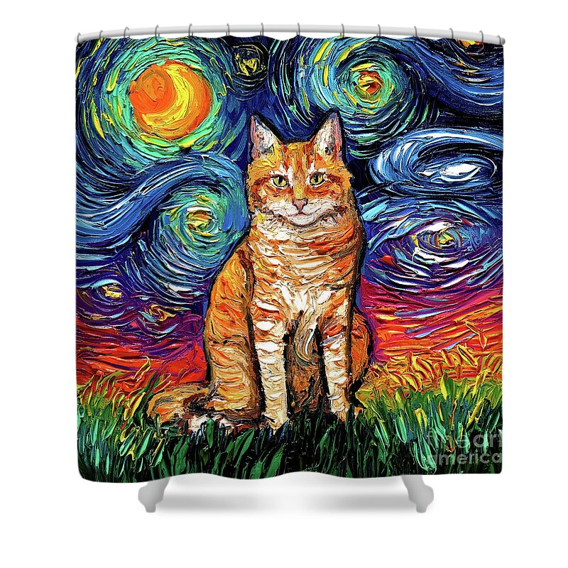 Orange Tabby Shower Curtain featuring the painting Orange Tabby Seated by Aja Trier
